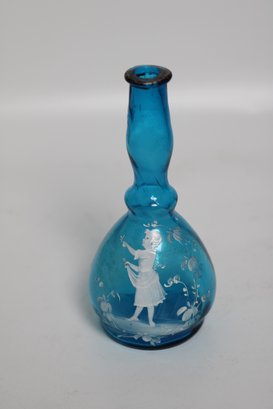 Enchanting Antique Mary Gregory Blue Glass Carafe