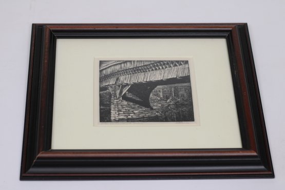 'Under The Old Lady And Bridge' By A. Squire  Framed Etching
