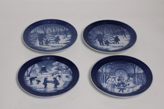 Set Of Four Royal Copenhagen Blue And White Christmas Collector Plates - Various Designs
