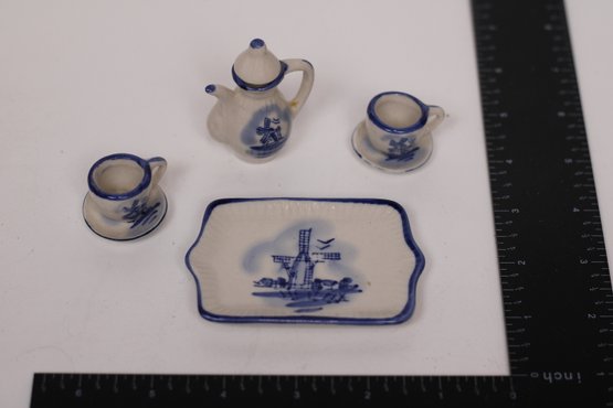 Delightful Miniature Ceramic Tea Set With Windmill Design - Collector's Vintage Miniature