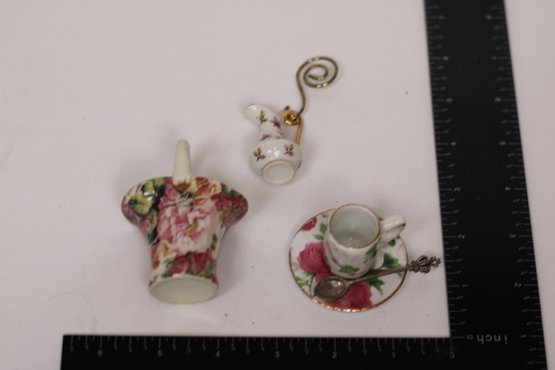 Vintage Floral Miniature Porcelain Tea Set And Bell Collection