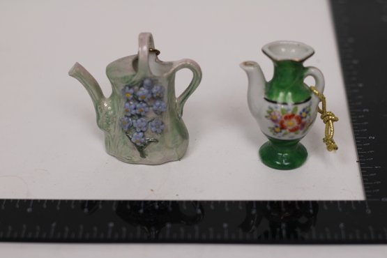 Delicate Miniature Porcelain Pitchers With Floral Motifs - Collectible Miniature Decor