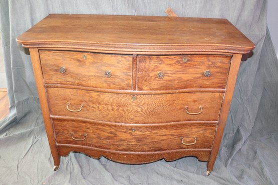 Antique Tiger Oak Four-Drawer Dresser With Original Hardware