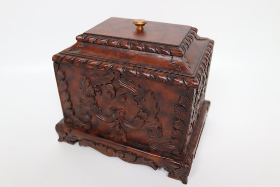 Exquisite Antique Hand-Carved Mahogany Keepsake Box With Ornate Details