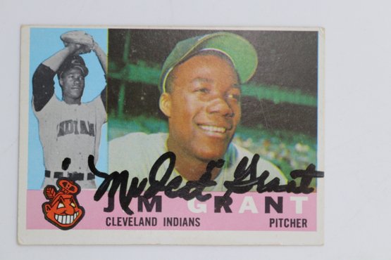 Autographed Jim 'Mudcat' Grant 1960 Topps Baseball Card #14 - Cleveland Indians