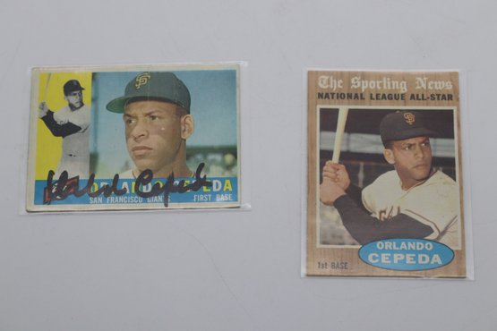 Orlando Cepeda Autographed 1960 Topps #450 Baseball Card & 1962 Topps #390  - Hall Of Fame