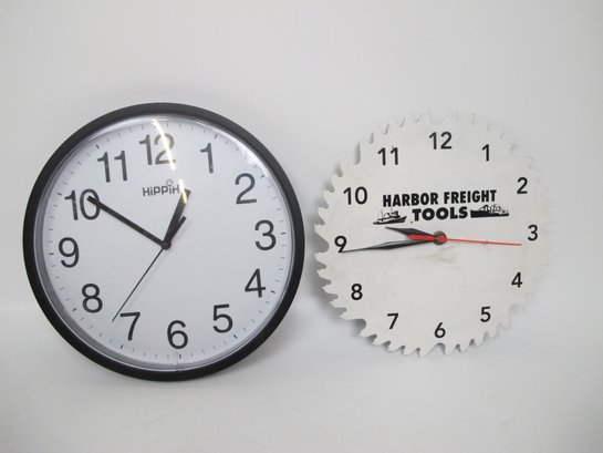 Set Of 2 Clocks: Unique Harbor Freight Saw Blade Clock And HiPPiH Wall Clock