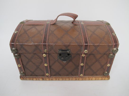 Vintage Wooden Treasure Chest Box With Leather Accents