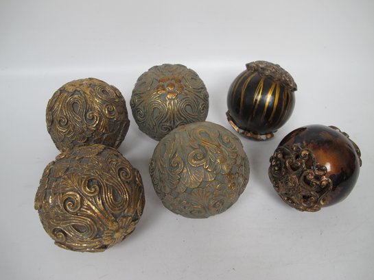 Set Of 6 Ornate Decorative Spheres