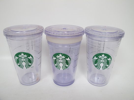 Set Of 3 Starbucks Reusable Cold Cups With Lids