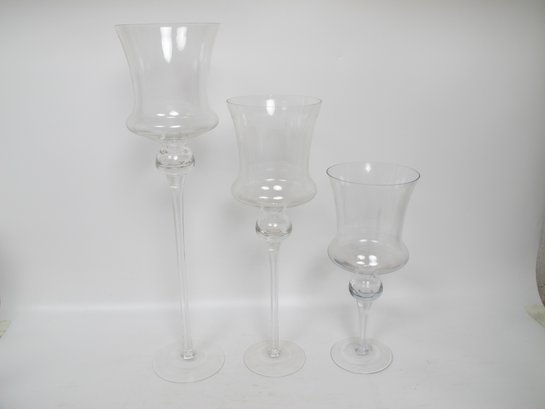 Set Of Three Elegant Glass Candle Holders
