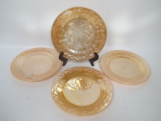 Set Of 4 Vintage Fire-King Peach Lustre Plates - Laurel Pattern