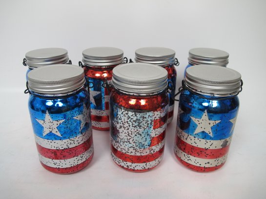 Set Of 7 Patriotic Mason Jar Lanterns