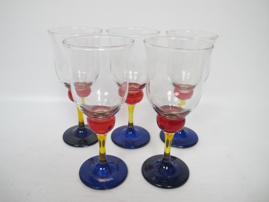 Set Of 5 Colorful Glass Goblets