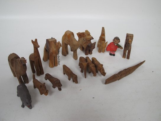 Lot Of Hand-Carved Wooden Animal Figurines