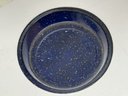 Antique Speckled Enamelware Plate - Classic Cobalt Blue And White Fleck Design
