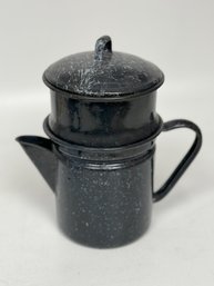 Vintage Granite Ware Coffee Pot With Lid - Classic Speckled Black Enamelware