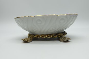 Vintage Brass Footed Porcelain Soap Bowl