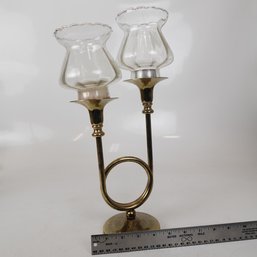 15' Tall Brass And Glass Trumpet Candle Holder