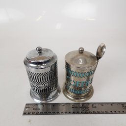 Art Deco Vintage Coffee Canister Set With Turquoise Enamel Interior