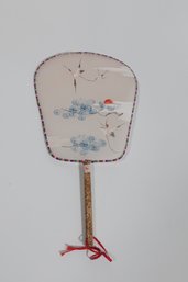 Vintage Asian Chinese Hand Painted Stretched Silk Fan With Bamboo Handle