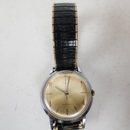 Classic Mid-Century Timex Mechanical Wristwatch With Genuine Leather Band