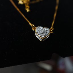 Romantic Gold-Tone Heart Pendant Necklace And Earring Set With Diamond-Like Embellishments