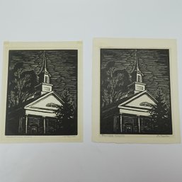 Plainfield Church - Original Woodcut Print By A. Squire