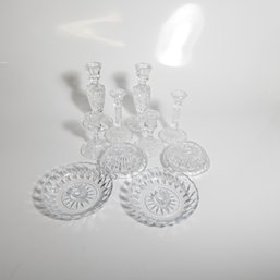 Set Of 5 Pairs Of Candle Holders Crystal & Clear Glass Mix - See Pics