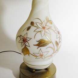 Antique Hand Painted Silk Milk Glass With Gold Hand Painted Flowers Table Lamp