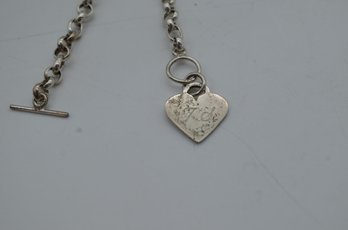 Delicate Monogrammed Heart Pendant On Silver Tone Chain