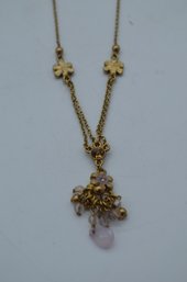 Floral Charm Gold-Tone Necklace With Gemstone Accents