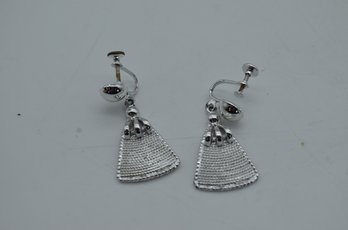 Elegant Silver-Tone Clip-On Earrings With Textured Triangle Design