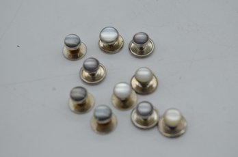 Set Of Elegant Shirt Studs With Silver-Tone And Pearl Accents