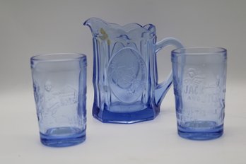 TIARA Exclusive Cobalt Blue 'Jack And Jill' Pitcher And Glasses Set With Original Box