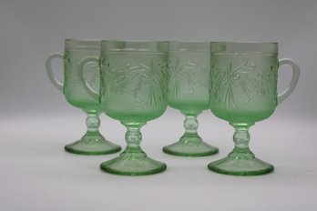 Vintage Chantilly Green Sandwich Glass Tall Mugs, Set Of 4  Mid-20th Century Collectible Glassware