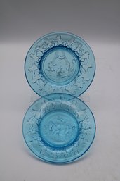 TIARA Exclusive Pressed Glass Child's Plate 'Hey Diddle Diddle' Nursery Rhyme, Blue  Vintage Americana Tablew