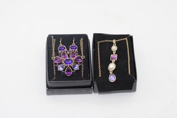 Avon Vintage Jewelry Collection: Purple & Lavender Rhinestone Butterfly Set And Pearl Decadent Delight Necklac