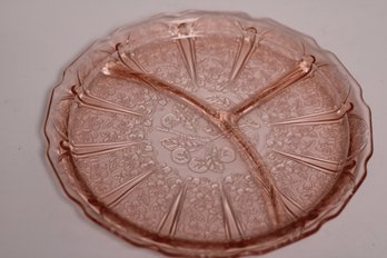 Vintage Pink Depression Glass Grill Plate With Divided Sections