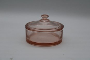Vintage Pink Depression Glass Powder Jar With Lid - Charming Vanity Collectible