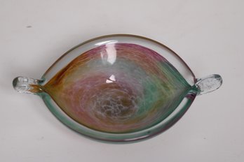 Exquisite Vintage Murano Candy Glass Dish With Rainbow Swirl Design