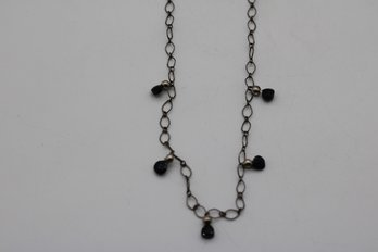 Chic Vintage-Style Black Bead And Gold-Tone Accent Necklace