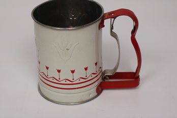 Vintage Androck Red And White Flower Sifter  Mid-Century Kitchen Tool