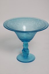 Elegant Vintage Blue Glass Serving Bowl With Floral Embossments
