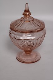 Vintage Anchor Hocking Mayfair 'Open Rose' Pink Covered Candy Dish