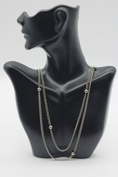 Bohemian Layered Silver-Tone Chain Necklace With Spherical Accents