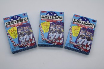 3 Unopened 1991 Stars 'N Stripes Trading Cards & Candy Packs - Collect Top Pros & College Draft Picks