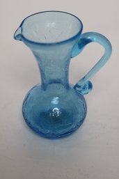 Charming Vintage Blue Crackle Glass Pitcher Vase
