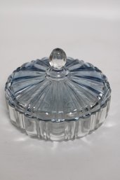 Vintage Art Deco Blue Glass Candy Dish With Lid