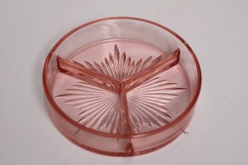 Exquisite Vintage Pink Depression Glass Round Divided Dish - 6.25'